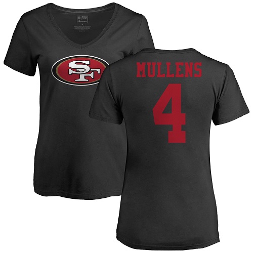 San Francisco 49ers Black Women Nick Mullens Name and Number Logo #4 NFL T Shirt